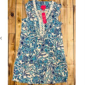 Joan Tunic Dress in Turquoise Oasis Shell Me You Love Me M NWT Lilly Pulitzer